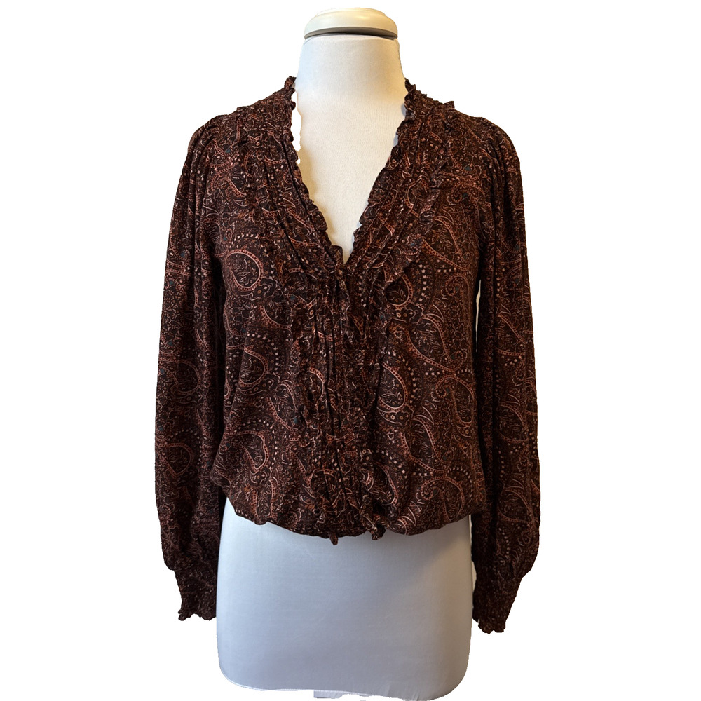 Evereve‎ Women's XS Boho Adan Paisley Ruffle Wrap Lightweight Blouse Whimsigoth
